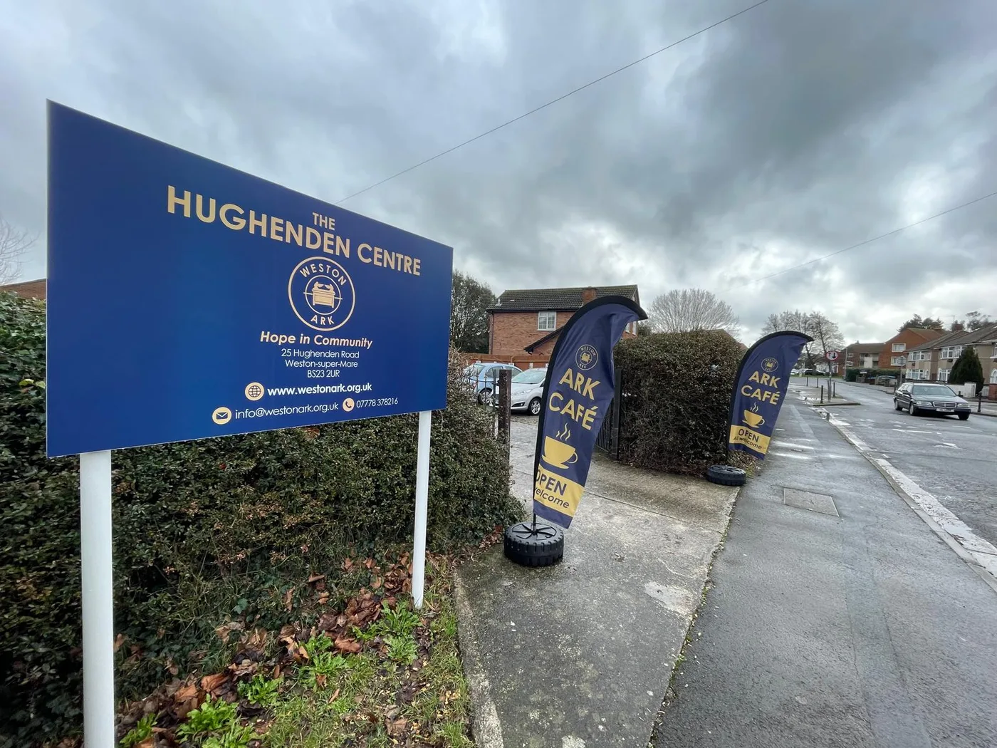 The café flags on display outside the Hughenden Centre in February 2026.