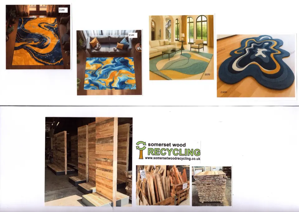 Rug options for the prayer corner and reclaimed timber ideas for the worship wall using local recycled materials.