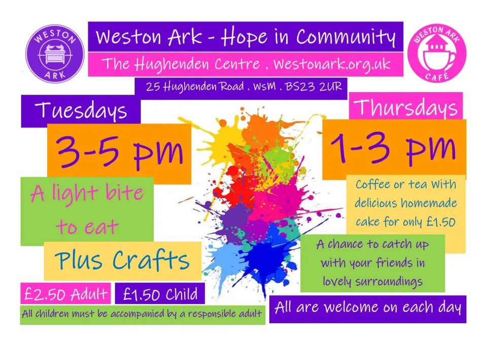 Ark Café programme: Tuesdays 3pm to 5pm, light bite and crafts; Thursdays 1pm to 3pm, coffee or tea and cake
